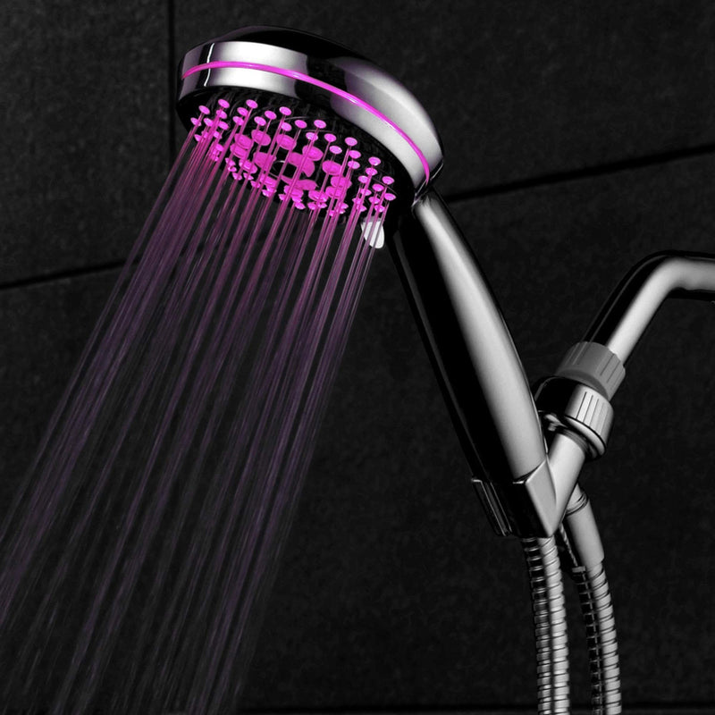 HotelSpa SpectrumTM Ultra-Luxury 7-setting / 7-color LED Handheld Shower-Head with Chrome Face. 7 colors of LED Lights change automatically every few seconds.