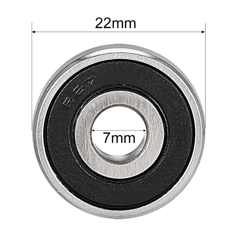 uxcell 627-2RS Deep Groove Ball Bearing Double Sealed 180027, 7mm x 22mm x 7mm Chrome Steel Bearings (Pack of 4) 7mmx22mmx7mm
