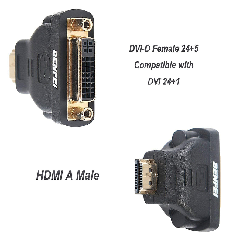 HDMI to DVI Adapter, BENFEI HDMI to DVI-D DVI Bidirectional Converter Male to Female with Gold-Plated Cord 2 Pack