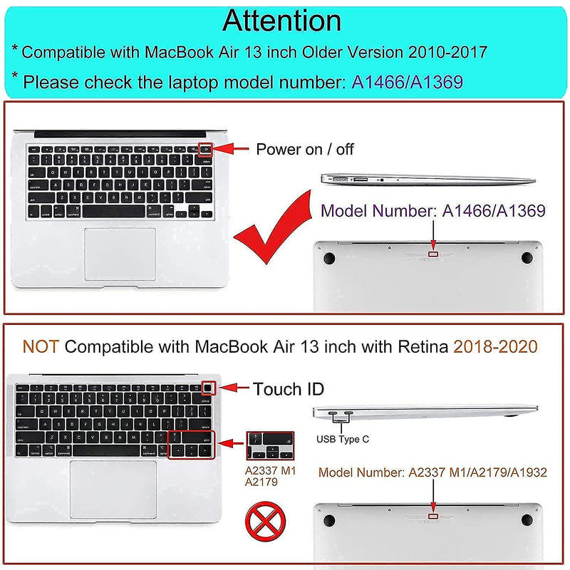 MOSISO Compatible with MacBook Air 13 inch Case 2010-2027 A1369 A1466, Plastic Hard Case&Horizontal Sleeve Bag with Small Case&Keyboard Cover&Screen Protector, Gray