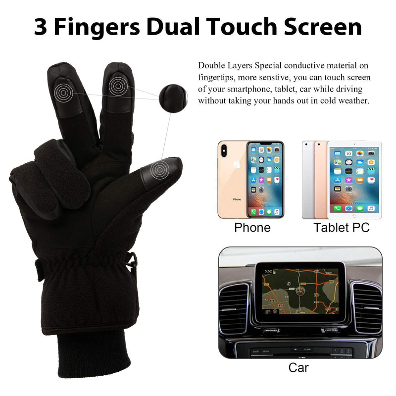 Koxly Winter Gloves Waterproof Windproof 3M Insulated Gloves 3 Fingers Dual-layer Touchscreen Gloves for Men and Women Small Black-black