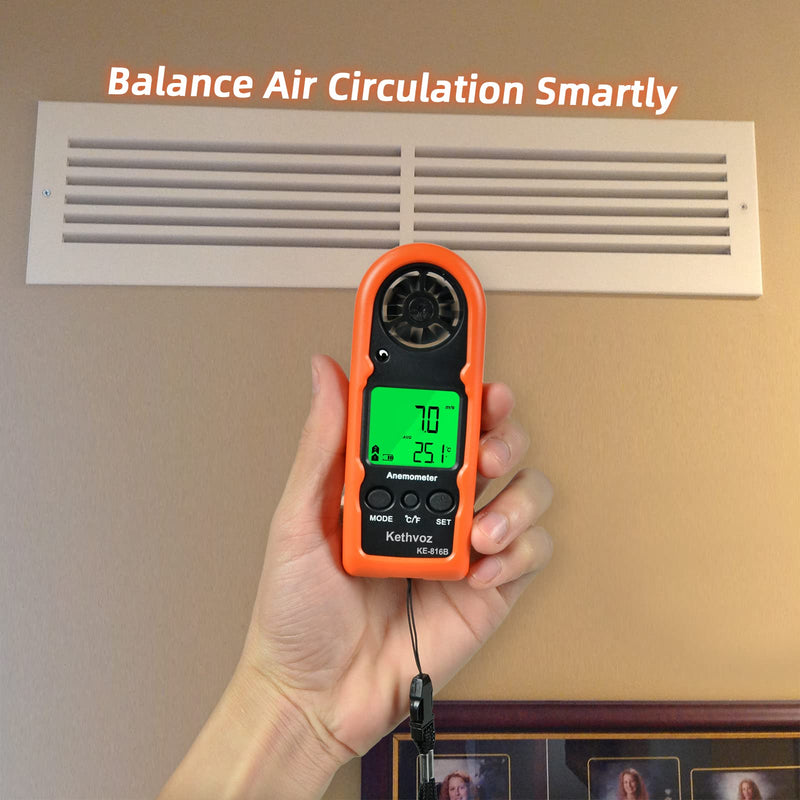 Mini Wind Gauge Digital Wind Meter, Kethvoz Handheld Anemometer Measure Air Flow Speed 0.3~30m/s, Wind Gauge with Thermometer for Windsurfing Kite Drone Flying Sailing Surfing KE-816B