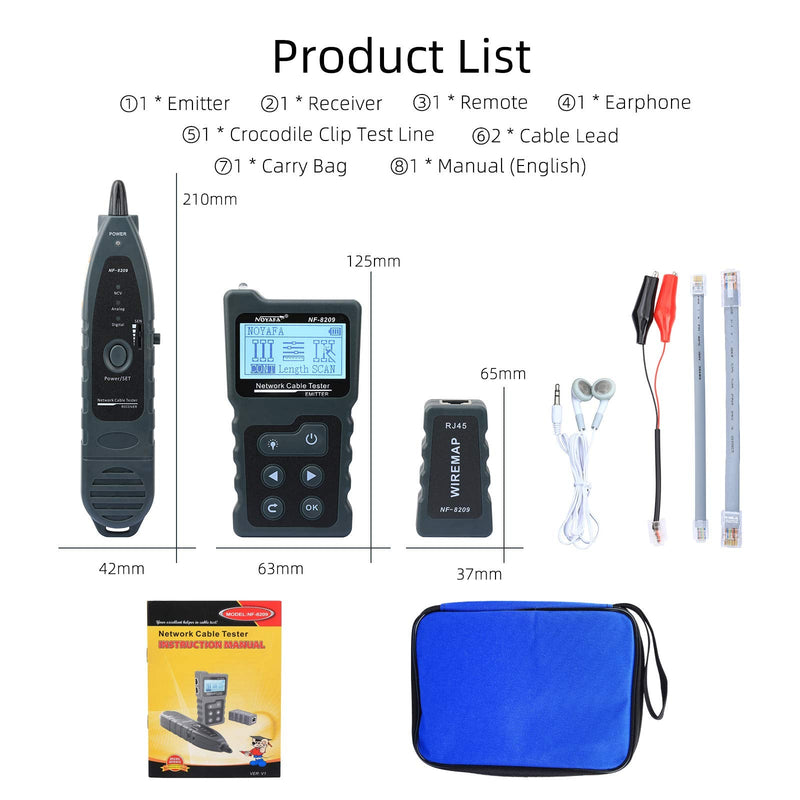 Cruiser NF-8209 Network Cable Tester with PoE Wire Tracker CAT5e CAT6 CAT6a Cable Length Measurement NCV Function Scan Cable Wiremap 4 in 1 Tester