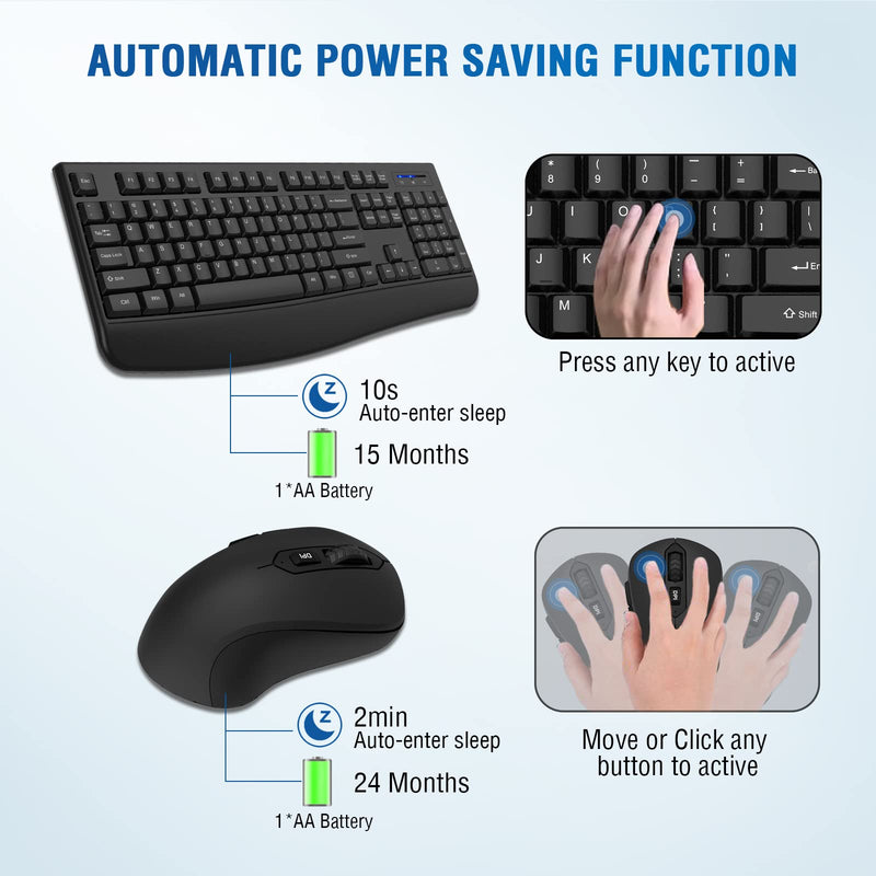 Wireless Keyboard and Mouse Combo, Loigys Full-Sized 2.4GHz Wireless Keyboard with Comfortable Palm Rest and Optical Wireless Mouse for Windows, Mac OS PC/Desktops/Computer/Laptops