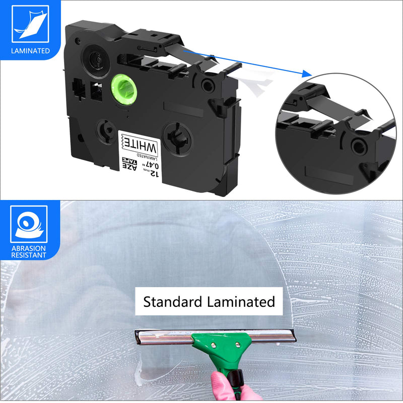 GREENCYCLE 1/2" Laminated Label Tape Compatible for Brother TZ231 TZe231 AZE231 TZ-231 12mm (0.47 Inch) x 8m (26.2 ft) Black on White for PT Cube, PT H500LI, PT P700 P750W Label Makers-2 Pack