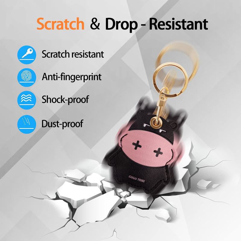 Leather Keychain Case Holder Compatible with Apple AirTag, GPS Airtag Keychain Finder Tracker with Key Ring, Anti-Scratch Protective Air Tag Cover for Keys, Wallet(Black Cow) Black Cow