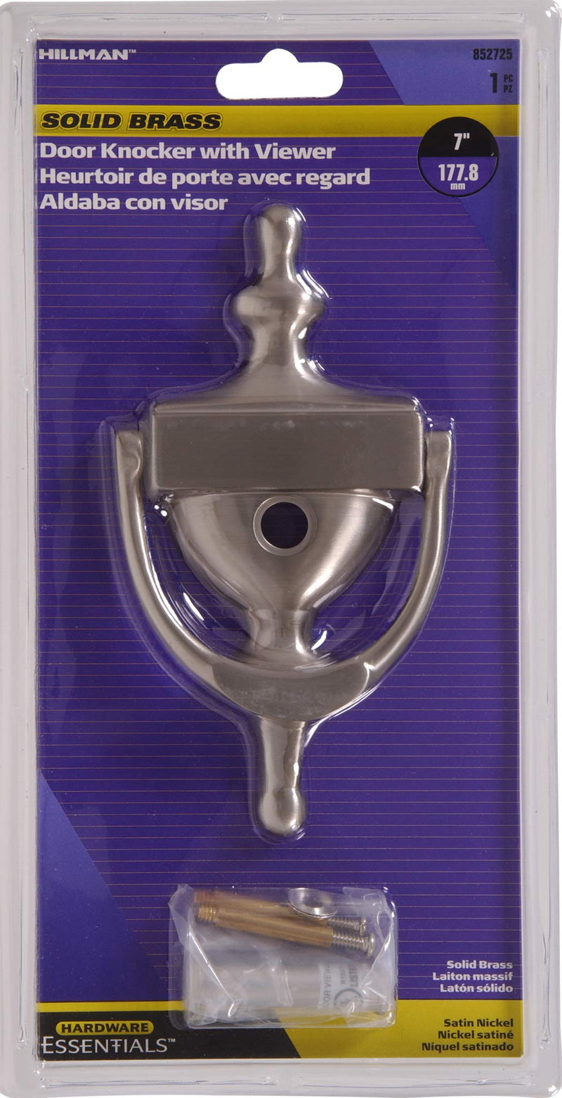 Hillman 852725 Satin Door Knocker, 7", Nickel with Viewer