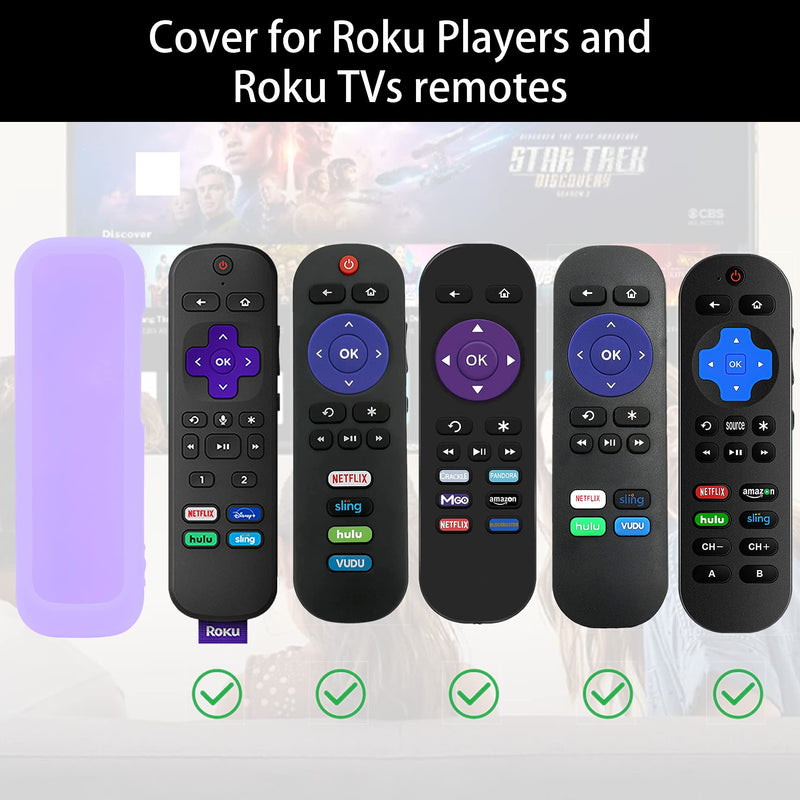 2 Pack Remote Case for Roku, Battery Cover for TCL Roku Smart TV Steaming Stick Remote, Roku TV Remote Cover Silicone Protective Controller Universal Sleeve Skin Glow in The Dark Green Purple Green and Purple