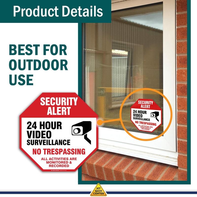 (6 Pack) Security Alert Video Surveillance No trespassing Sign, Premium 4 Mil Self Adhesive Vinyl Decal, Indoor and Outdoor Use, by My Sign Center (5.5" X 5.5") 5.5" X 5.5"