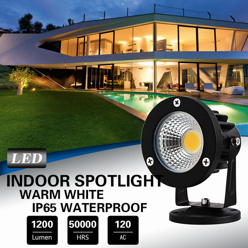 12W 2 Pack LED Spot Lights Indoor for Plants Uplights Spotlight Lamp Accent Lighting for Indoor Plants ,120V Landscape Lights Warm White Up Light 6FT Cord with US 3 Prong (Base and Stake Included)