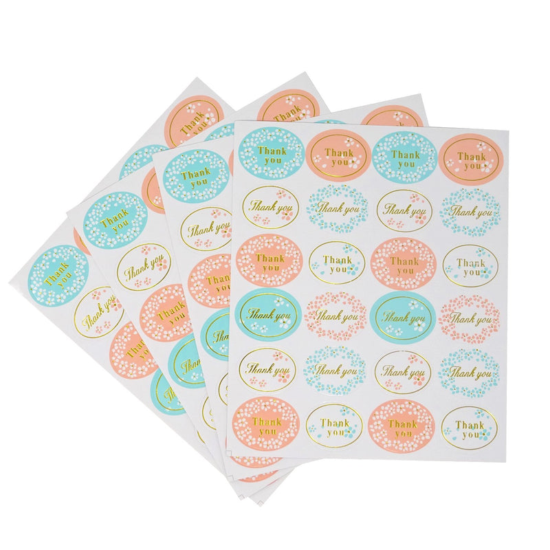 Honbay 20 Sheets 480pcs Spring Floral Sticker Labels Oval Shape Thank You Sticker Self-Adhesive Seal Sticker Decorative Sticker for Wedding, Scrapbooking, Cookies Packaging, Gift Wrap, Envelopes Seal