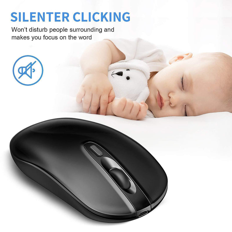 Wireless Bluetooth Mouse,cimetech Rechargeable 4.0/2.4G Cordless Mouse Dual Mode Slim Ergonomic Mouse for Laptop, PC, Windows Mac Android OS Tablet (Dual-Mode Black) Dual-Mode Black