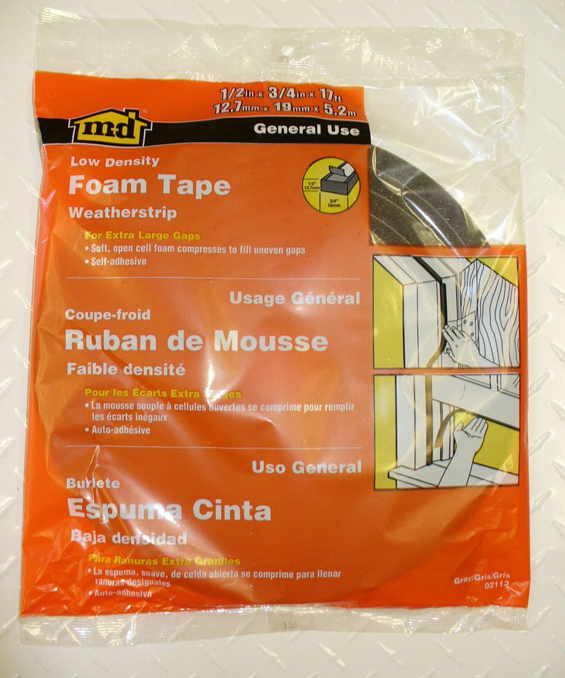 M-D Building Products, Gray 2113 Low Density Foam Tape, 1/2-by-3/4-Inch by 17 Feet