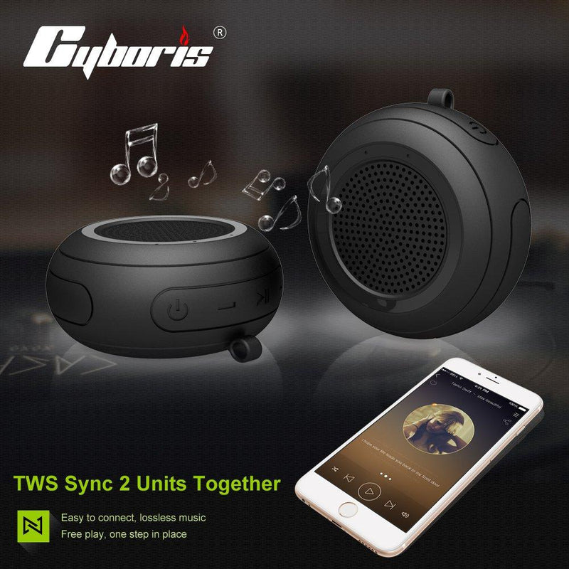 CYBORIS IPX7 Waterproof Outdoor Bluetooth Speaker Swimming Pool Floating Portable Mini Speakers Wireless 5W with Microphone & TWS for Beach, Bathroom, Home, Shower (Black) Black