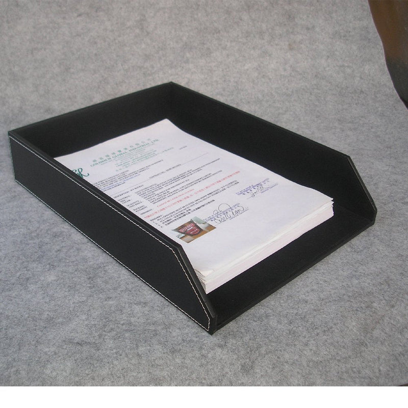 KINGFOM PU Leather Collection Letter Tray, Document Desk Organizer, Letter Size (1 tray-black) Black 1 Tray