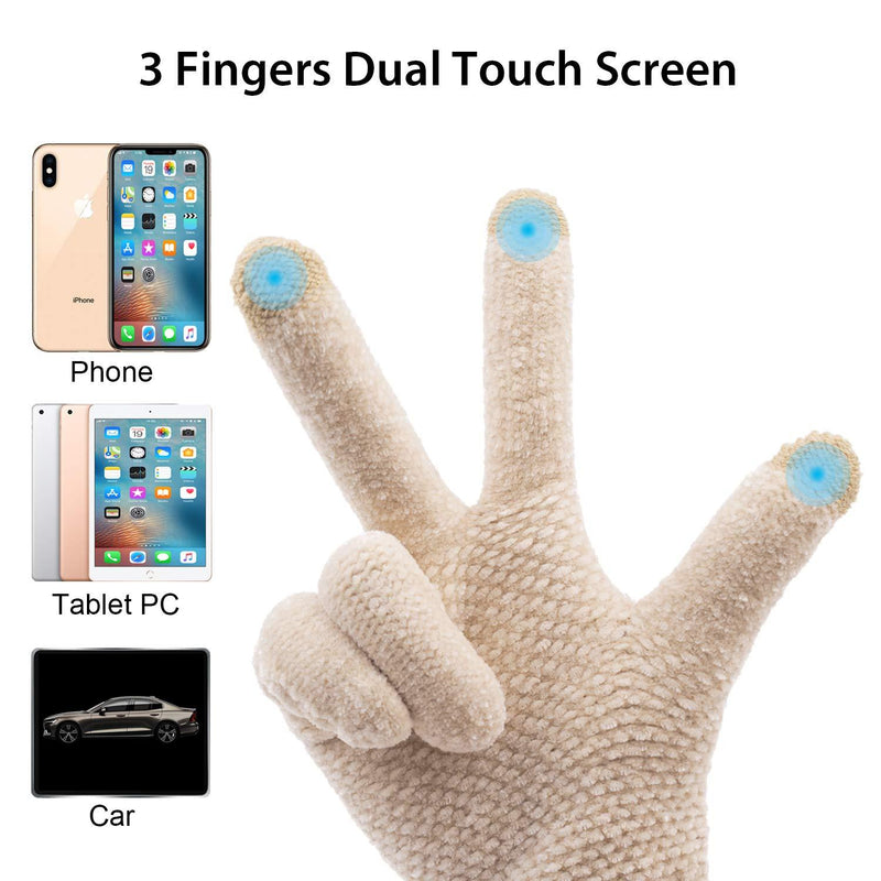 Women's Winter Touch Screen Gloves Chenille Warm Cable Knit 3 Touchscreen Fingers Texting Elastic Cuff Thermal Gloves Beige