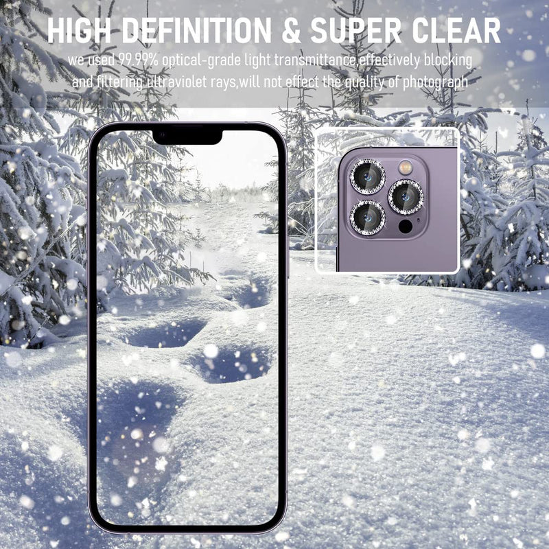 Suoman for iPhone 14 Pro 6.1 inch /14 Pro Max 6.7 inch Camera Lens Protector, Set with Diamonds Bling Camera Cover Tempered Glass for iPhone 14 Pro Max /14 Pro [Perfectly Fit] - Diamond Purple Diamond-Purple