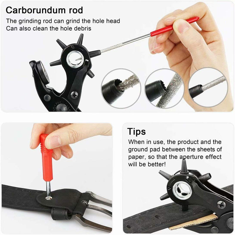 Revolving Punch Plier Kit, XOOL Leather Hole Punch Set for Belts, Watch Bands, Straps, Dog Collars, Saddles, Shoes, Fabric, DIY Home or Craft Projects, Heavy Duty Rotary Puncher, Multi Hole Sizes Make Hole Puncher