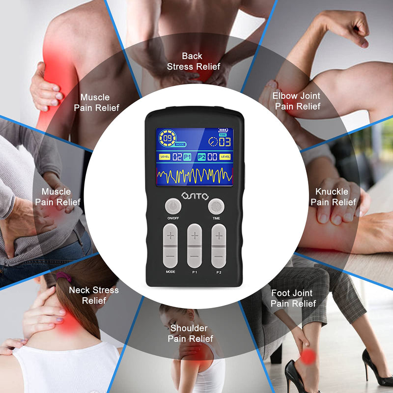 TENS Unit Muscle Stimulator Dual Channel TENS Machine (FSA&HSA Eligible) 25 Modes Pulse Massage with 10 TENS Pads EMS Muscle Stimulation Therapy for Body Arm Shoulder Legs and Arthritis Pain Relief