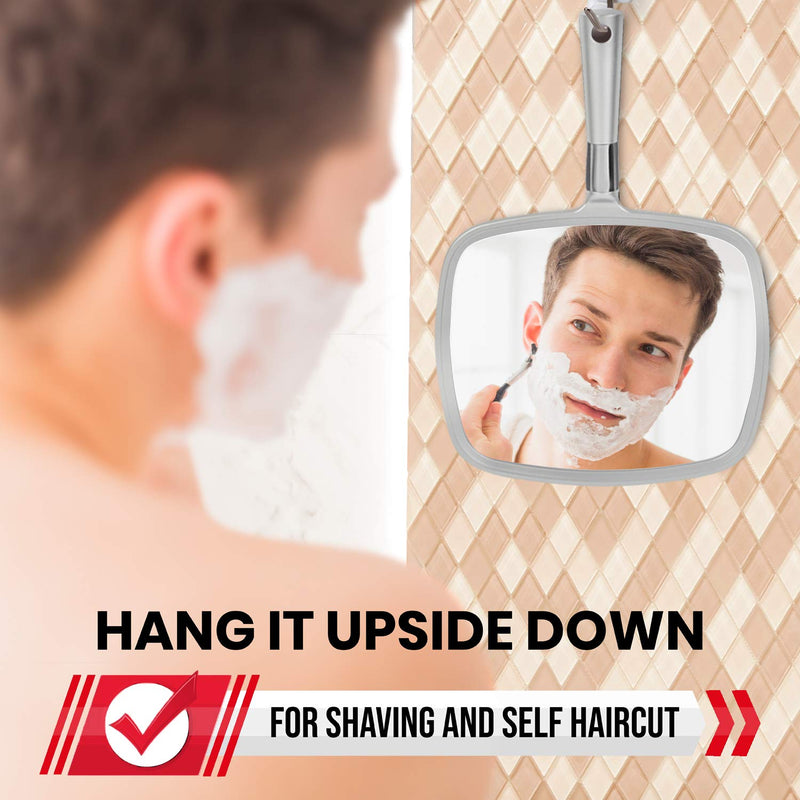 Mirrorvana Large Hand Held Mirror with Comfy Handle - Professional Salon Handheld Mirror in Silver - 9" x 13" 1-Pack