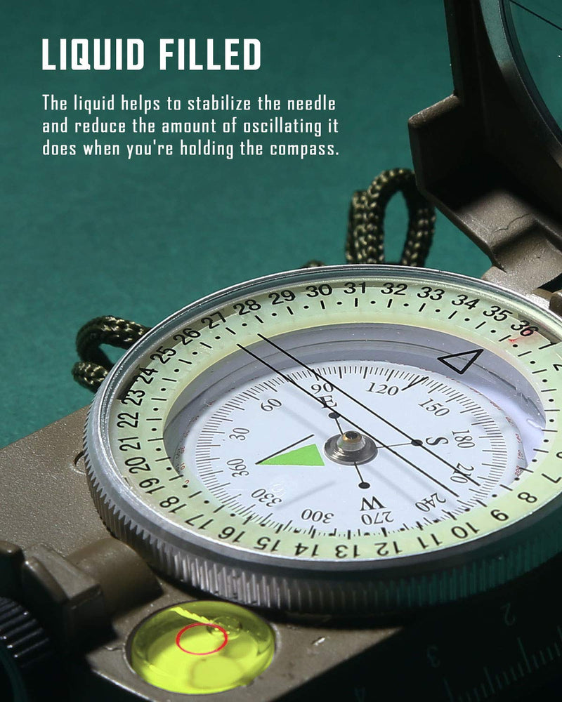 Eyeskey Tactical Survival Compass with Lanyard & Pouch | Waterproof & Impact Resistant | Lensatic Sighting Compass for Hiking EK1001 Green Compass