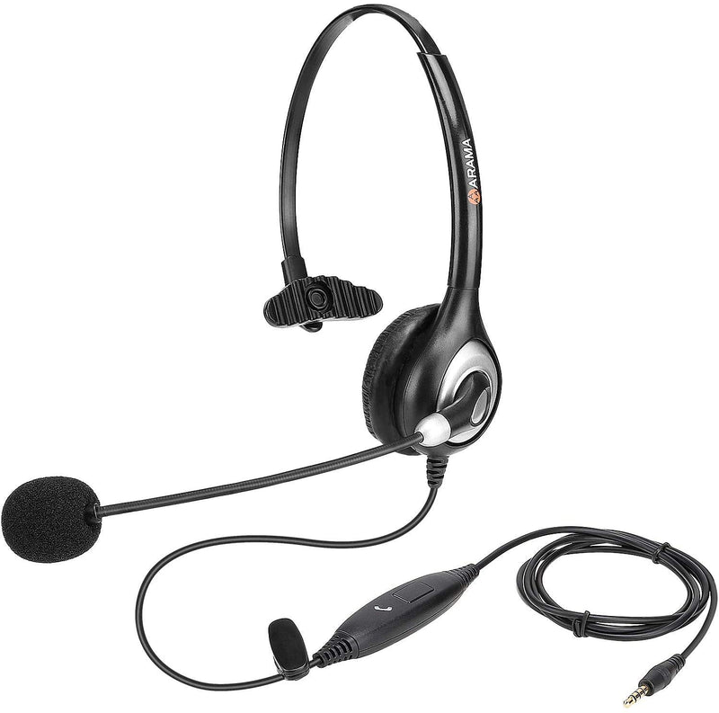 Arama Cell Phone Headset with Microphone Noise Cancelling & Call Controls 3.5mm Computer Headphone for iPhone, Android, Laptop, PC, Call Center Office, Business Skype Softphone Mono-A600