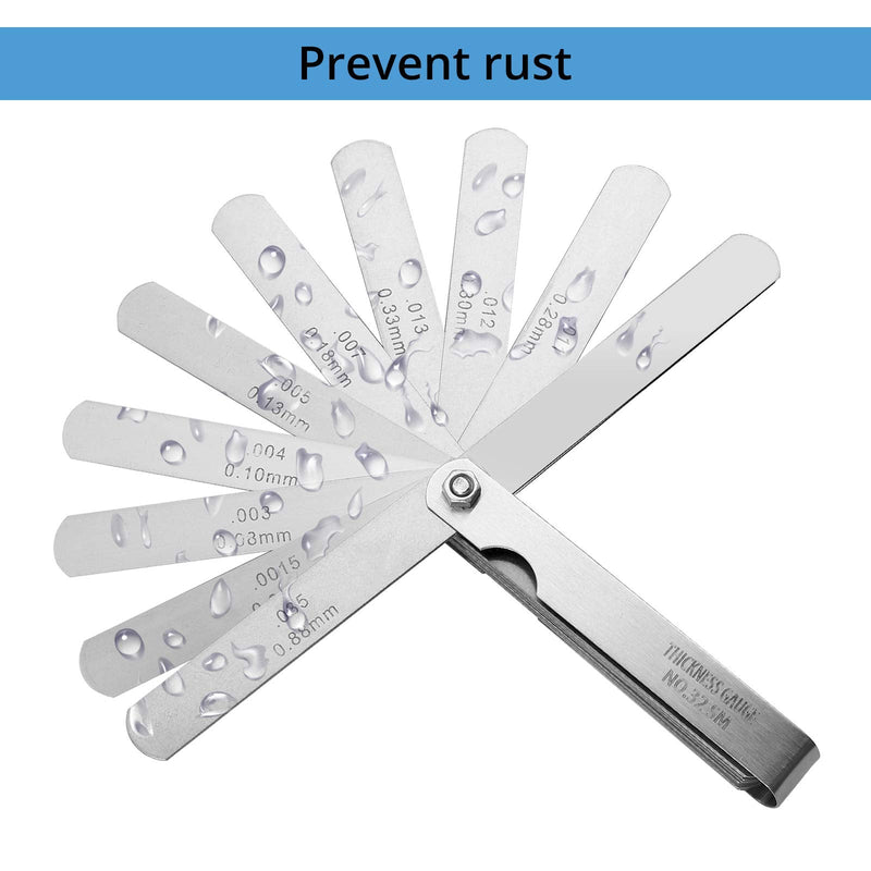 CAMWAY 2Pcs Feeler Gauge Set Stainless Steel Metric/Inch 32 Straight Blade Steel Feeler Gauge,16pcs Feeler Gauge and 45º Blades Offset for Measuring Gap Width/Thickness Measuring Tools Straight&45º Blades Offset