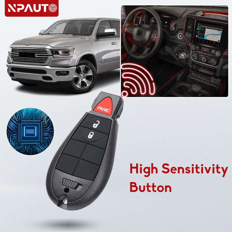 NPAUTO Key Fob Replacement for Dodge Ram 1500 2013-2021 | Ram 2500 3500 4500 5500 2013 2014 2015 2016 2017 2018 Pickup Truck Keyless Entry Remote Control Key Fobs (GQ4-53T, 3 Buttons, 433 MHz, 2-Pack)