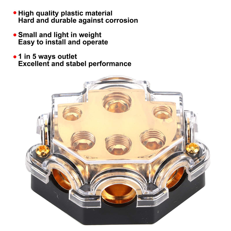 aqxreight - Ground Cable Splitter Block, Power Distribution Block 1 in 5 Ways Out Ground Cable Splitter Distributor for Auto Car Boat