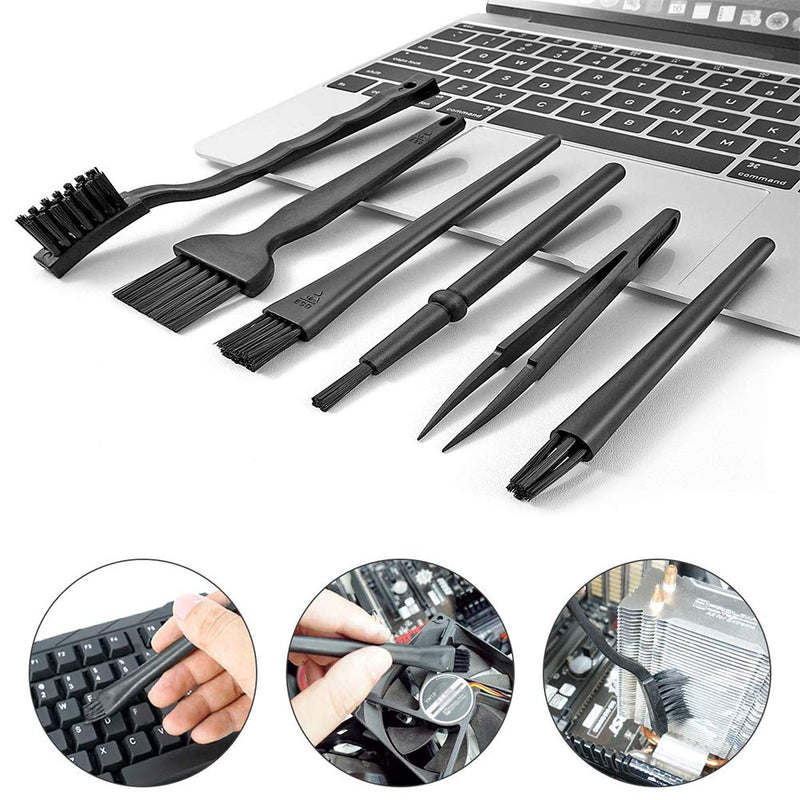 ELANE 6 Pcs Small Portable Plastic Handle Nylon Anti Static Brushes Brush Kit Multi-USE for Computer,Car Seat,Keyboard,Home