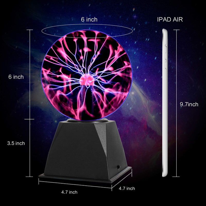 Gresus 6 Inch Magic Plasma Ball Lamp - Touch & Sound Sensitive Interactive USB Powered Plasma Lamp Nebula Sphere Globe, Science Educational Gift for Decorations/Parties/Bedroom