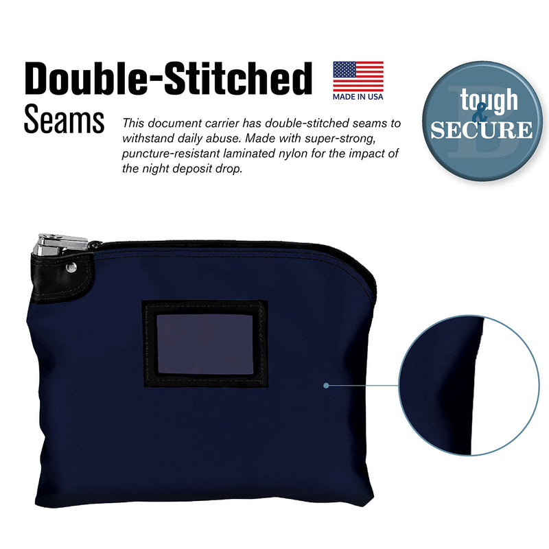 BankSupplies Laminated Nylon Locking Deposit Bag | Navy Blue | 15W x 11H | 2 Keys Included for Each Bag | HIPAA | Puncture Resistant Laminated Nylon | Double Stitched Seams Navy Blue