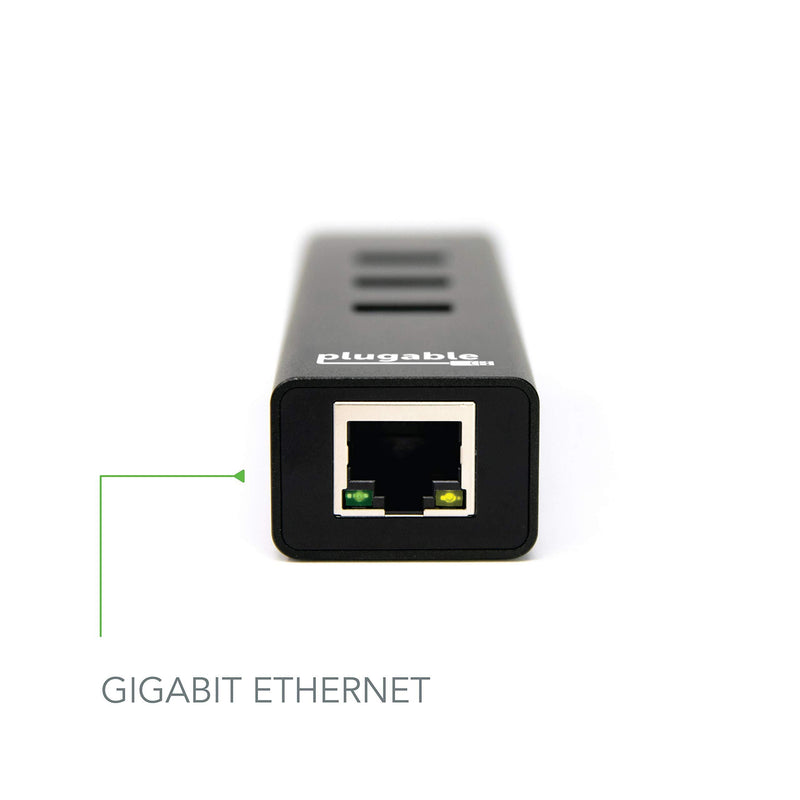 Plugable USB Hub with Ethernet, 3 Port USB 3.0 Bus Powered Hub with Gigabit Ethernet Compatible with Windows, MacBook, Linux, Chrome OS, Includes USB C and USB 3.0 Cables