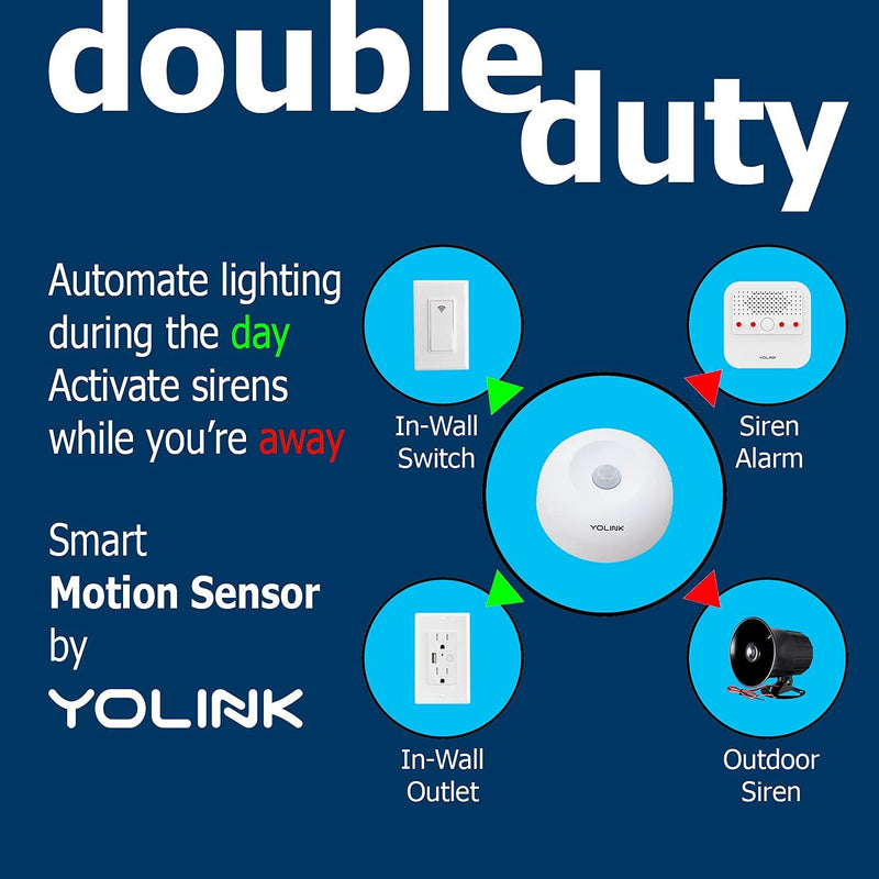 Smart Motion Sensors, YoLink 1/4 Mile World's Longest Range Wireless Indoor Motion Detector Compatible with Alexa IFTTT, Movement Detector App Alerts Remote Monitor, 2 Pack, YoLink Hub Included