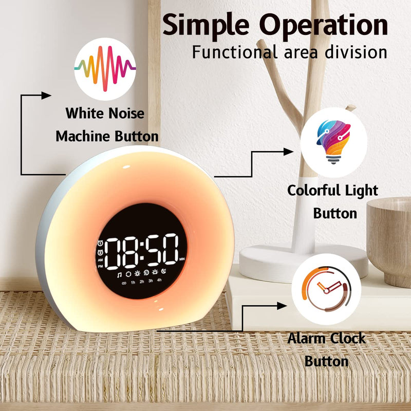 OrangeLight Wake Up Light Sunrise Alarm Clock with Sunrise Sunset Simulation 25 Nature Sounds 12 Colors Night Light Dual Alarms and Snooze Function Sleep Aid for Heavy Sleepers Kids Adults (White)