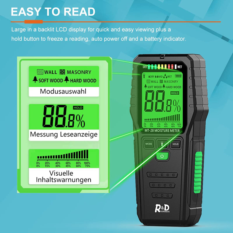 Pinless Wood Moisture Meters Drywall Mold Moisture Detector for Lumber Concrete Building -Wall Moisture Sensor Digital Humidity Tester for Firewood (Pinless) Pinless