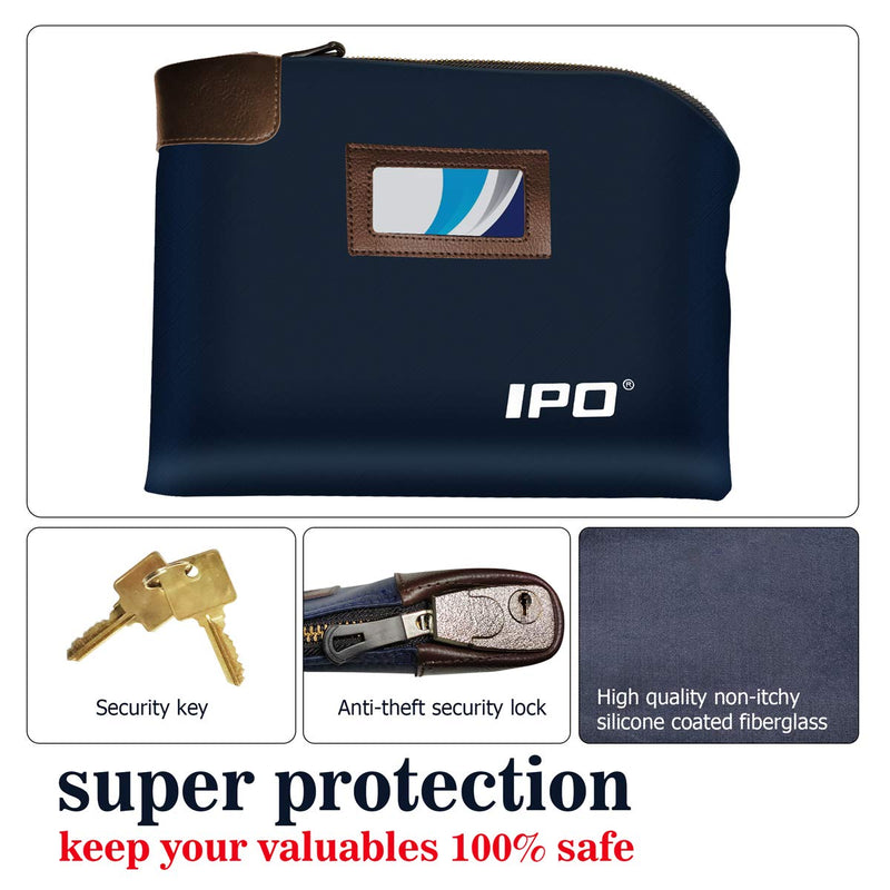 Waterproof Cash Bag with Lock and 2 Keys, 11 x 8.6 Inches, Canvas Documents Bag, Money Bank Deposit Bag with Zipper, Durable Leatherette Money Cash Coin Check Wallet Pouch for Men & Women Blue