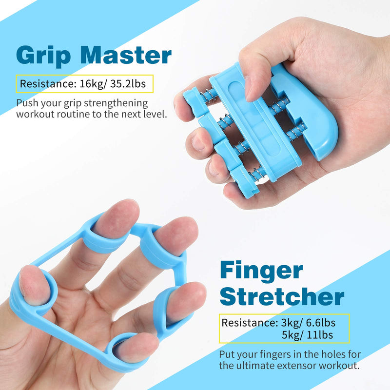 MoKo Metal Hand Grip Strengthener Kit, Heavy Duty Hand Grip Workout Set Hand Grippers (22 to 132 lb) Finger Exerciser Wrist Strengthen Trainer for Hand Exercising, Muscle Builder, Pain Relief Blue