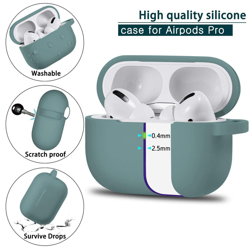 AirPods Pro Case Cover with Keychain, Full Protective Silicone Skin Accessories for Women Men Girl with Apple 2019 Latest AirPods Pro Case,Front LED Visible-Pine Green A-Pine Green