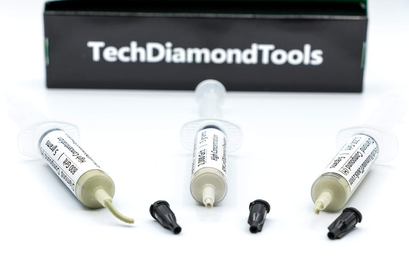 TechDiamondTools Kit of 3 Diamond Lapping Paste Polishing Compound 800 1200 2000 Grit Lapidary Paste for Rock Glass Metal Jewelry Resin Marble with High Concentration of Diamond Powder USA Made 2000 1200 800 grit