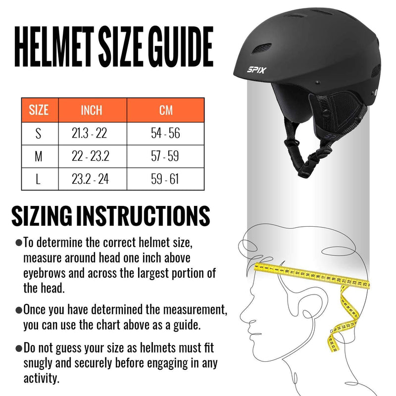 SPIX Ski Helmet Snowboard Helmet - ASTM Safety Certified Size Adjustable for Adults Youth Men and Women Matte Black S(19.3â€-21.3â€/49-54cm)