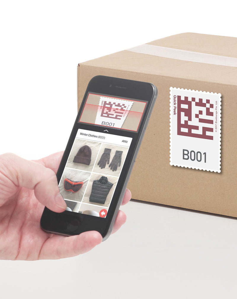 Bluelounge Quick Smart Peek Self-Adhesive Labels + App 32 Quickly to Find All Your Valuables empaquetés