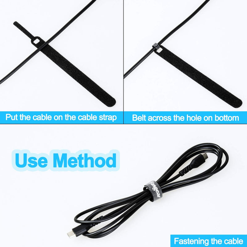 Fasgear Cable Ties, 50 PCS Reusable Cable Straps, Adjustable Fastener Cable Strap Hook and Loop Cord Ties Wraps, 6-inch (Black) 50 Piece Black
