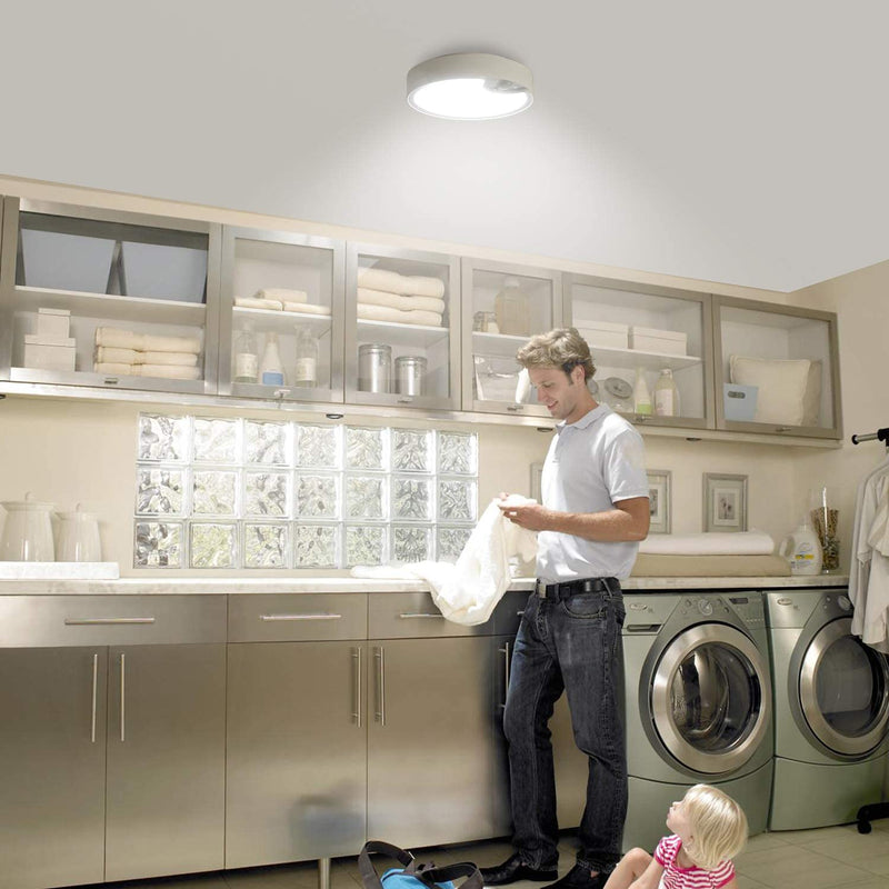 TOOWELL Motion Sensor Ceiling Light Battery Operated Indoor/Outdoor LED Ceiling Lights for Hallway Laundry Stairs Garage Bathroom 300LM White Photocell Sensor ON/Off Upgrade