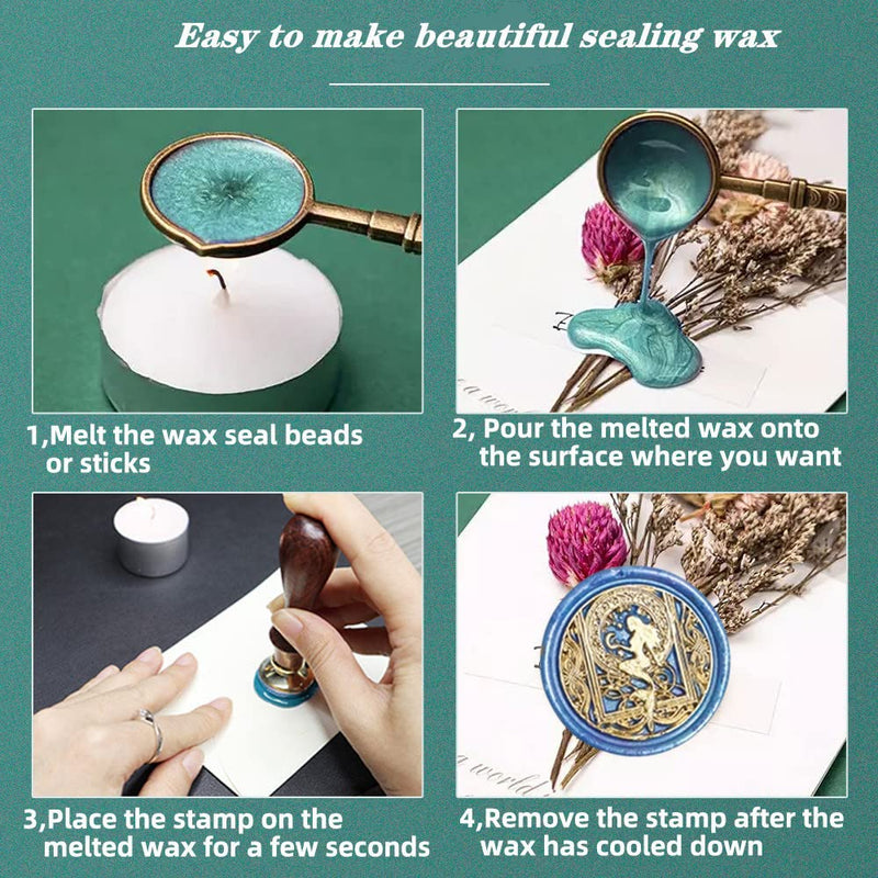 Wax Seal Stamp, Animal Wax Seal Stamp Set with 6 PCS Removable Brass Heads and 1 Wooden Handle, Dragon Mermaid Peacock Wax Seal Stamp Kit for Wedding Invitation Envelopes Decoration Starry Animal Wax Seal Stamp Set 1