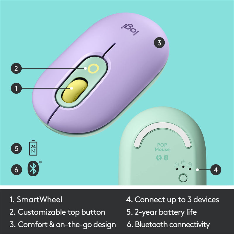 Logitech POP Mouse, Wireless Mouse with Customizable Emojis, SilentTouch Technology, Precision/Speed Scroll, Compact Design, Bluetooth, Multi-Device, OS Compatible - Daydream Mint