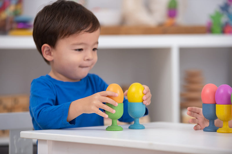 TickiT-74005 Rainbow Wooden Eggs - Set of 7 colors - Wooden Toys for Toddlers - For Ages 10m+ - Inspire Curiosity With Wooden Loose Parts Play