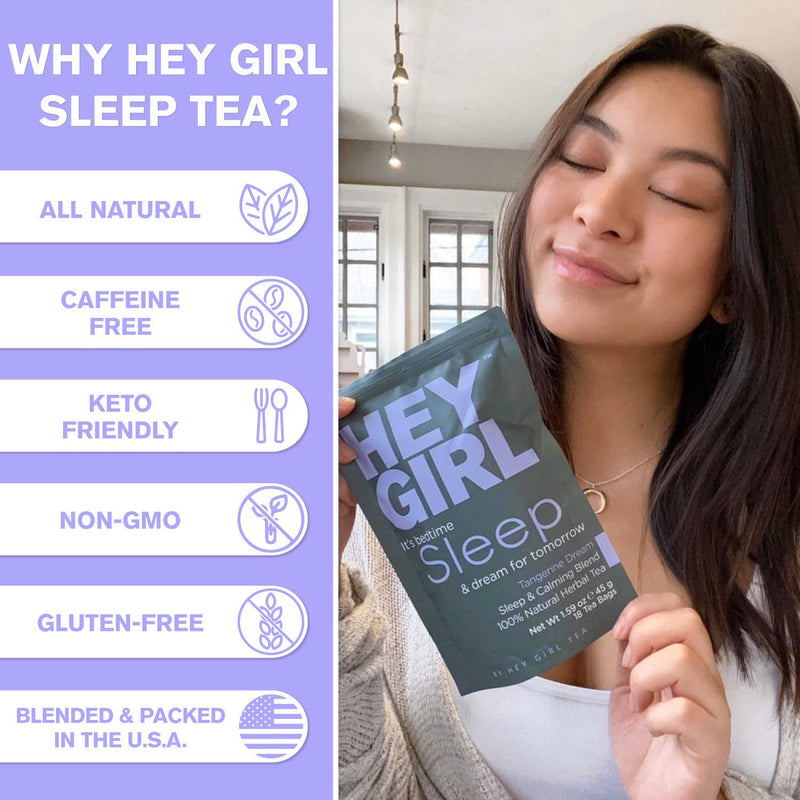 Hey Girl Herbal Sleep Tea w/ Chamomile , Valerian Root & Lemon Balm in Tea Bags - Thoughtful Gifts For Women