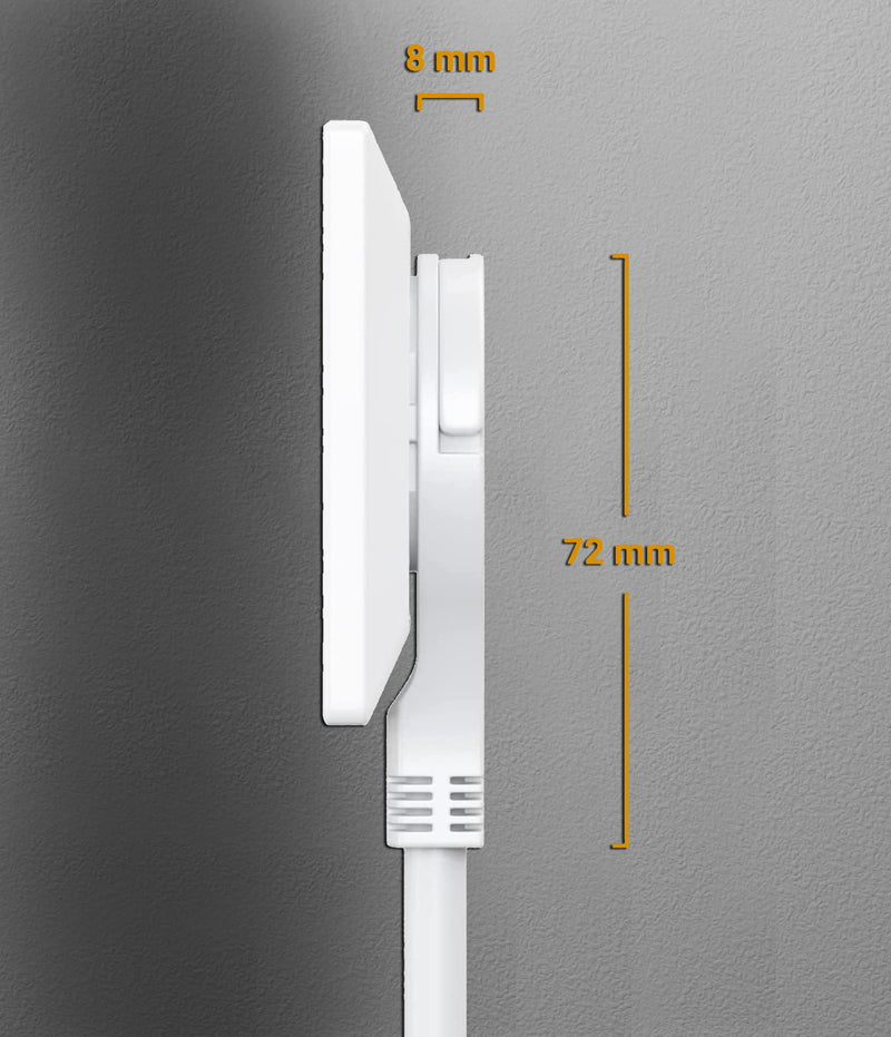 MutecPower 2 meter extension cable with flat plug, quality plastic Schuko extension with flat plug, protective contact, 90° angle plug & protective contact coupling up to 250V 16A IP20-2m white