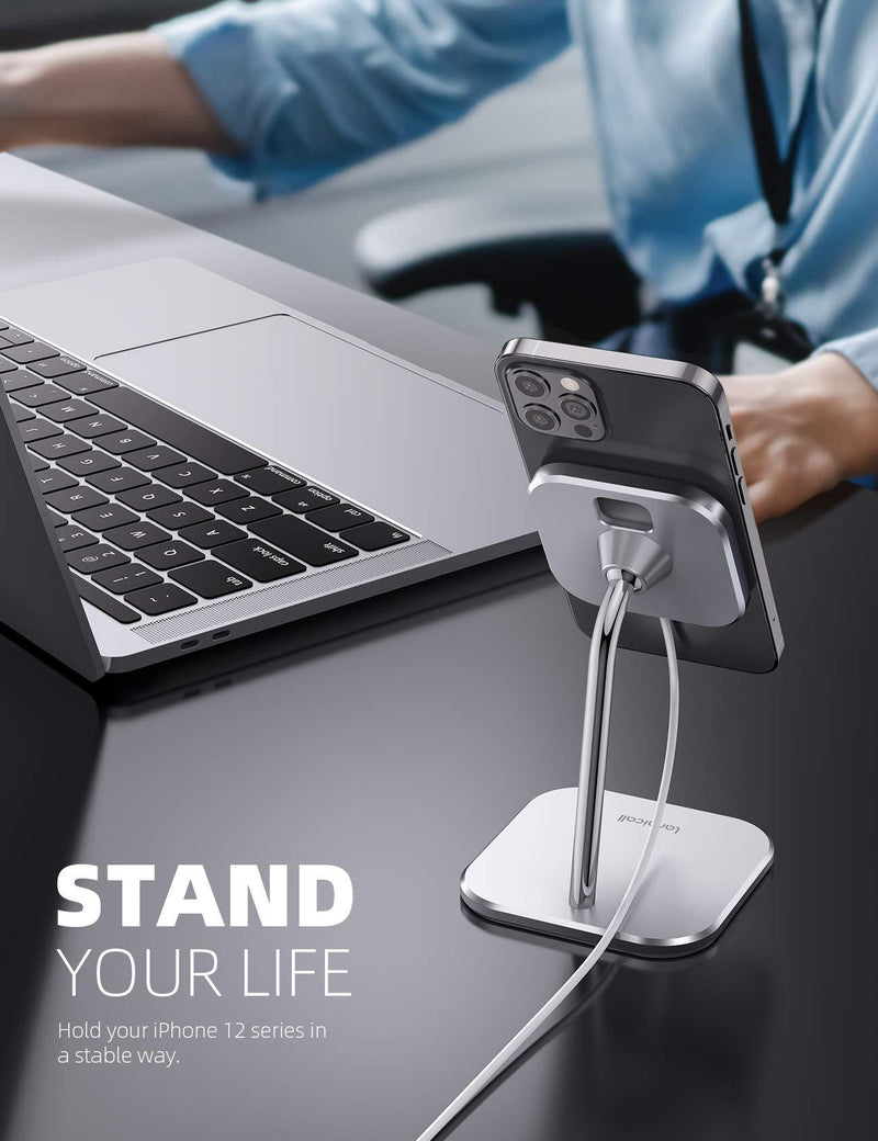 Lamicall Phone Stand for MagSafe Charger - Adjustable Aluminum Charging Holder Dock Cradle for Desk 360° Rotation, Compatible with Apple iPhone 12, 12 Mini, 12 Pro, 12 Pro Max[MagSafe is Not Included]